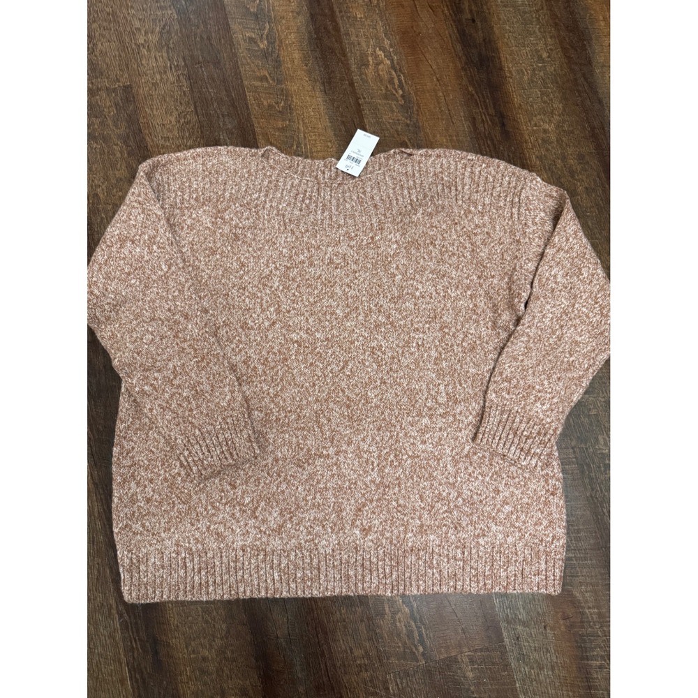NWT J. Jill XL Marled Brown Cream Boat Neck Pullover Sweater Cotton Blend